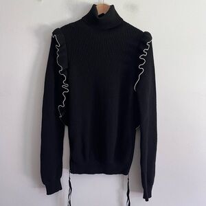 No. 21  Wool Ruffle Side Slits Zip Up Sweater